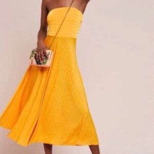 Maeve for Anthropologie Strapless Yellow Orange Midi Dress